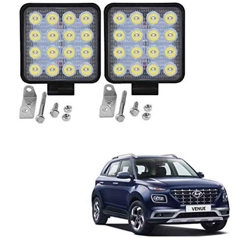 Kozdiko 2 Pcs 48W 16 LED White Bright Beam Square Fog Light Set for Hyundai Venue New 2019, koz_92605