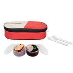 Carrolite 400ml 2-in-1 Red & White Plastic Lunchbox, White_P-37 (Pack of 2)