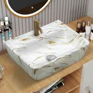 Plantex 18x14x5 inch Ceramic Marble Square Wall Hung Wash Basin for Bathroom, MS-2320