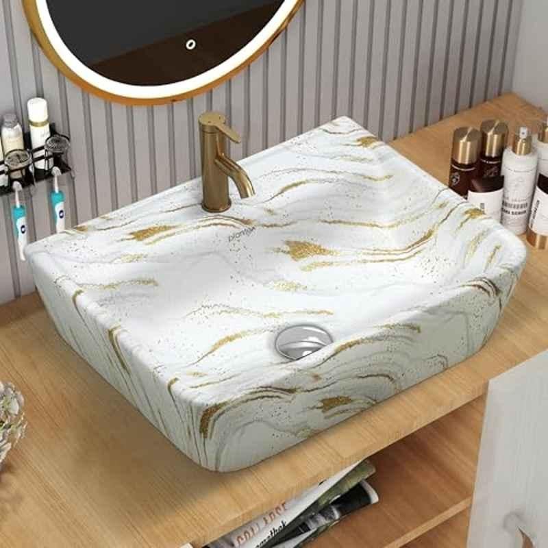 Plantex 18x14x5 inch Ceramic Marble Square Wall Hung Wash Basin for Bathroom, MS-2320