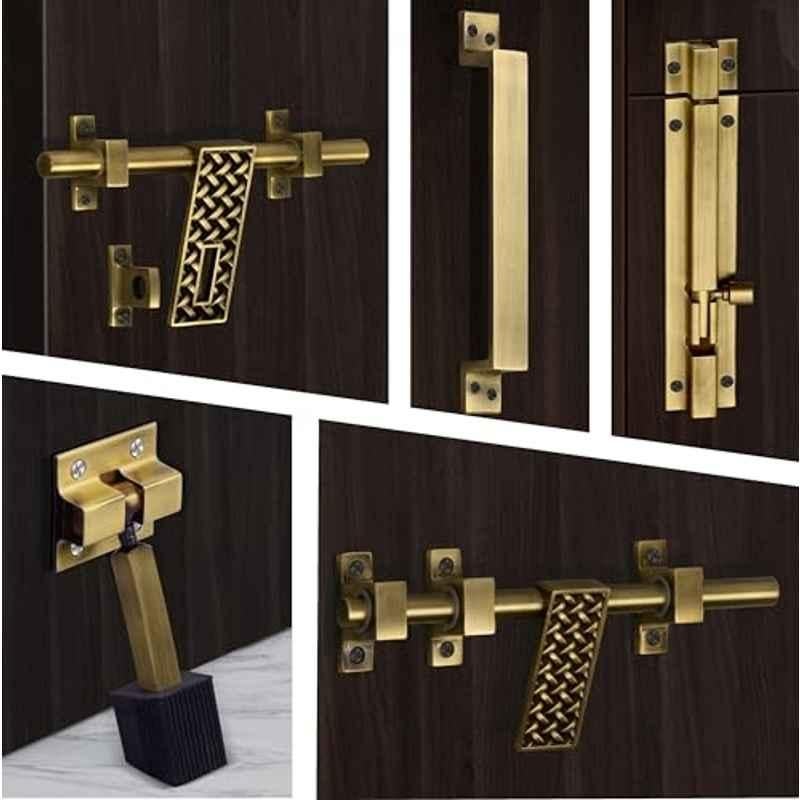 Plantex Stainless Steel Door Kit for Single Door/Door Hardware/Door Accessories 10 inch Al-Drop, 8 inch Latch, 7 inch 2 Handles, 7 inch Tower Bolt and 4 inch Door Stopper DMAL-06-Antique Brass