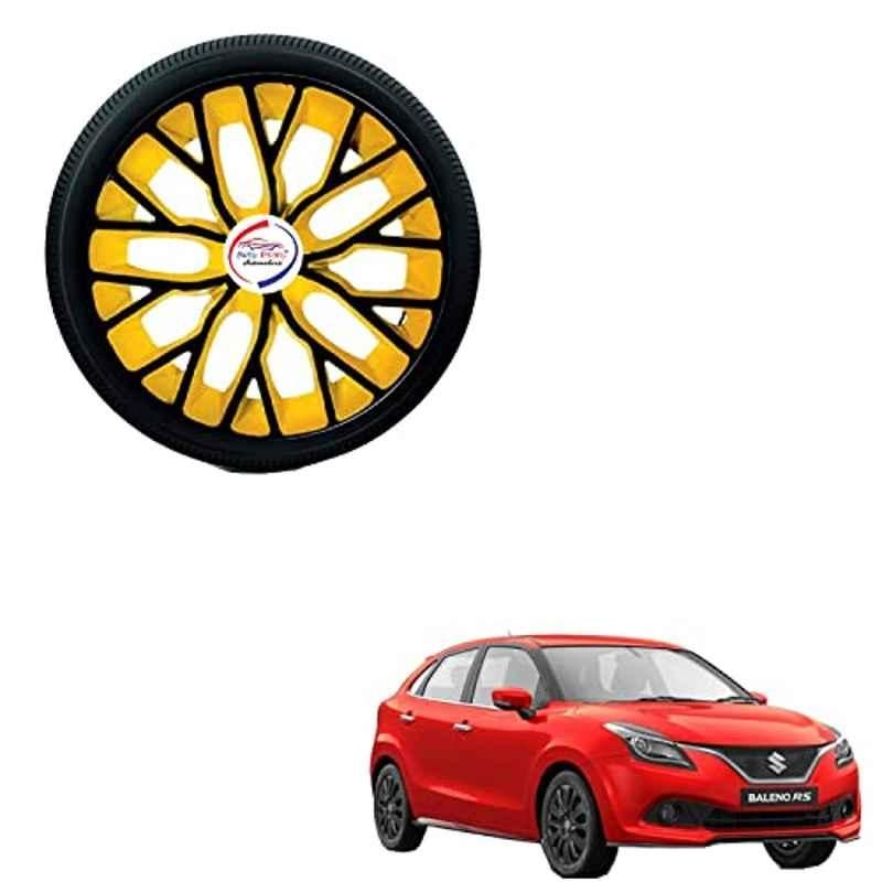 Auto Pearl 4 Pcs 15 inch ABS Black & Yellow Hubcap Wheel Cover Set with Retention Ring for Maruti Suzuki Baleno RS 2019