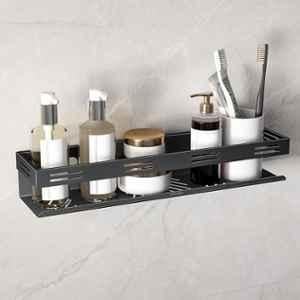 Plantex Bathroom Organiser without Drill/Stainless Steel Self Adhesive Shelf for Bathroom/Wall Shelf for Kitchen/No Drill Shelves (16x4 inch-Black)