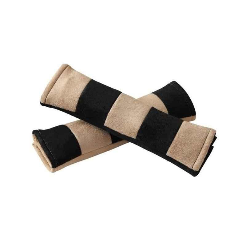 Kozdiko 2 Pcs Valvet Beige & Black Seat Belt Cushion Pillow Set for Mahindra Verito
