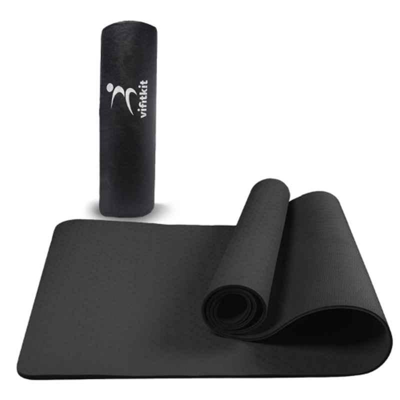 Vifitkit 61x180cm EVA Black Anti Skid Water Resistant Yoga Mat with Carry Bag