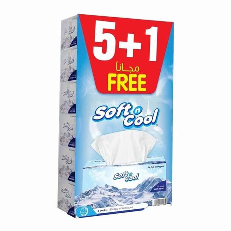 Hotpack Facial Tissue, SNCT150OP, Soft n Cool, 2 Ply, White, 5+1 Free