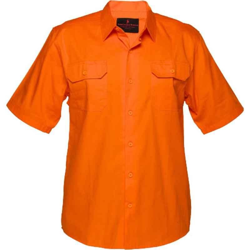 Superb Uniforms Cotton Orange Short Sleeves Industrial Work Shirt, SUW/O/WSSS-01, Size: S