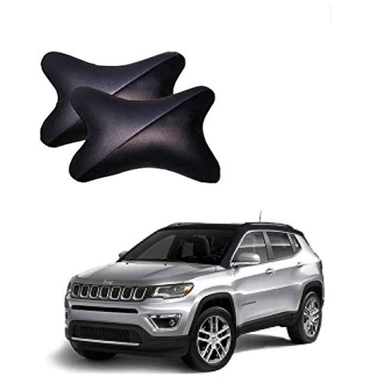Kozdiko 2 Pcs Memory Foam Grey & Black Car Neck Rest Cushion Pillow Set for Jeep Compass