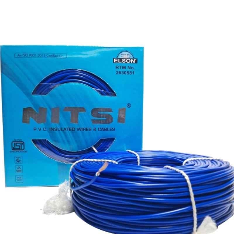 NITSI 1.5 Sqmm Single Core Blue FR PVC Insulated CCR Copper Wire for Domestic & Industrial Purpose, Length: 91 m