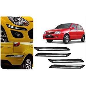 Auto Pearl 4 Pcs PVC & Rubber Black Double Chrome Linning Bumper Corner Moulding Set for Maruti Suzuki Zen