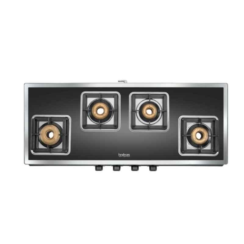Hindware Arsenio Plus DX 4B AI Glass Top Cooktop with 4 Brass Burner & Automatic Ignition, CT 100270