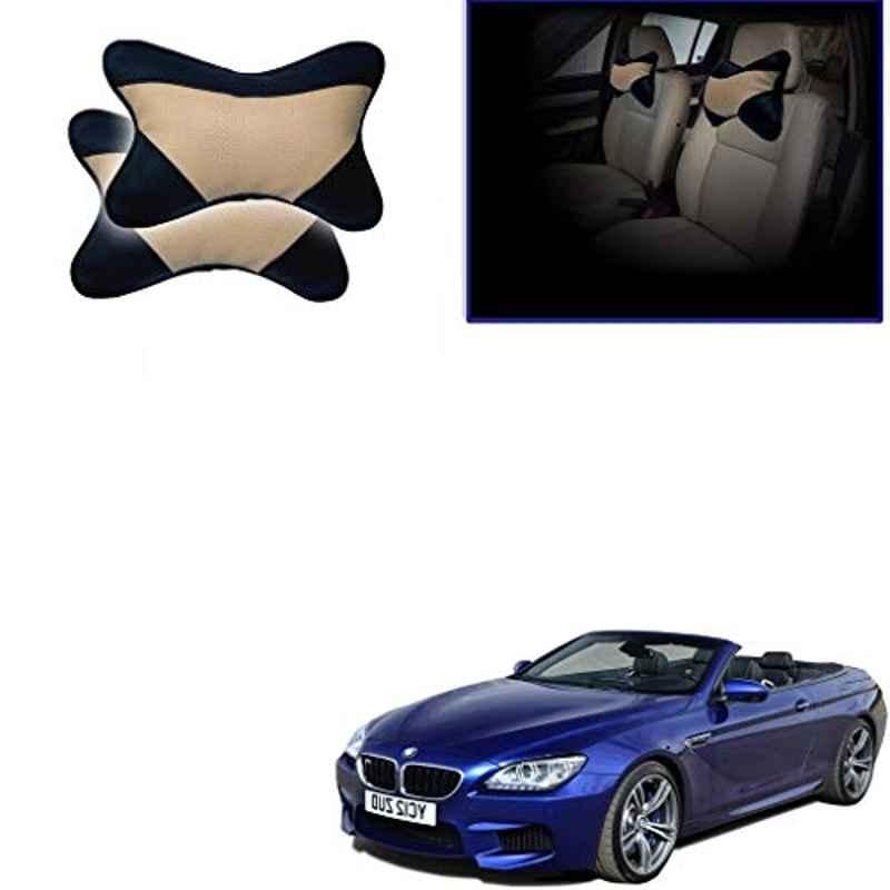 Kozdiko 2 Pcs Beige & Black Car Neck Rest Cushion Pillow Set for BMW 6 Series