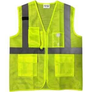 Sicuro ACE Polyester Neon Green Sleeveless V Neck Safety Jacket with Reflective Strip, Size: L