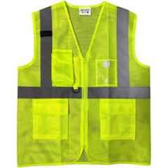 Sicuro ACE Polyester Neon Green Sleeveless V Neck Safety Jacket with Reflective Strip, Size: L