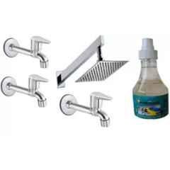 Senkiddpro Fusion 3 Pcs Stainless Steel Long Body Tap with 6x6 inch Slim Overhead Shower & Tap Cleaner Combo