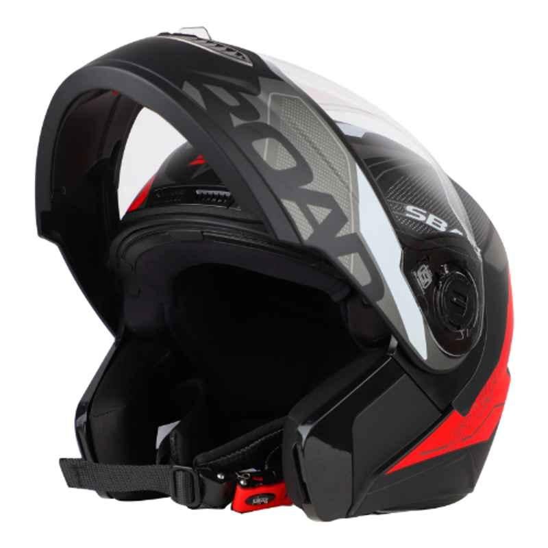 Steelbird SBA-7 Road Matt Black & Red Flip-Up Motorcycle Helmet, Size: Medium