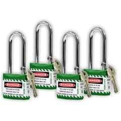 Asian Loto 4 Pcs 65mm Green Long Shackle Jacket Padlocks Set for Safety, ALC-LPL-GGGG