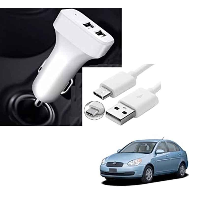 Kozdiko 5.1A 2 USB Fast Car Charger with C-Type Cable for Hyundai Old Verna