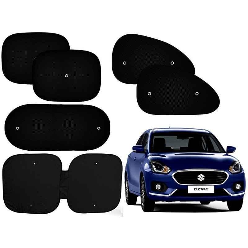 Auto Pearl 6 Pcs PVC & Mesh Black Window, Front & Rear Sun Shade Set for Maruti Suzuki Swift Dzire, Curtain_Chipkoo_6_Dzire17