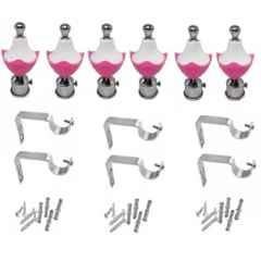 Ojass 10x5cm Plastic & Stainless Steel Pink Curtain Bracket with Support Clamp, KB06PINK (Pack of 6)
