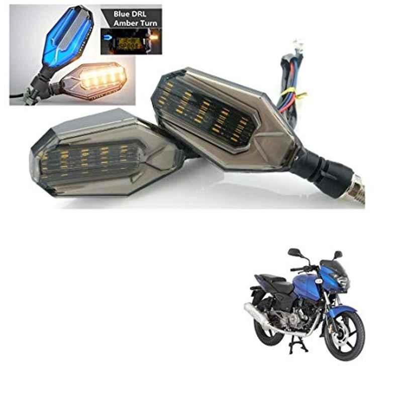 Kozdiko 4 Pcs Plastic Front & Rear U Shape Dual Color DRL LED BIke Indicator Set for Bajaj Pulsar 180
