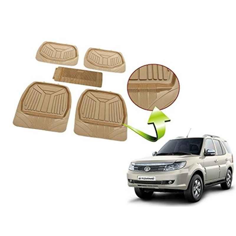 Kozdiko 5 Pcs Rubber Beige 3G Rubber Mat Set for Tata Safari Strome