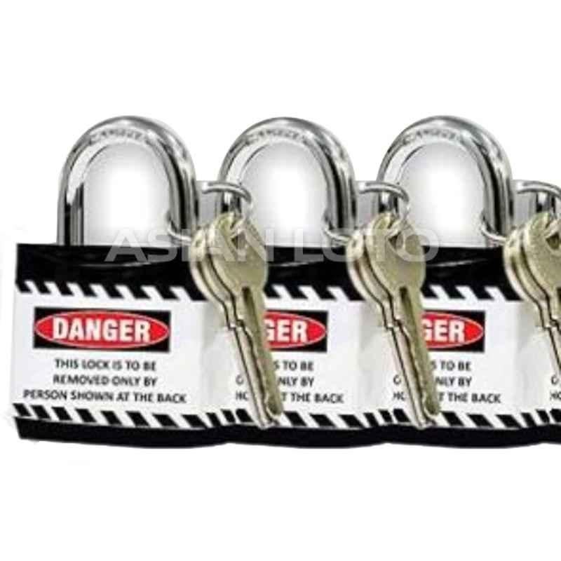 Asian Loto 3 Pcs Metal & Plastic Black Regular Shackle Jacket Padlock Set with 3 Keys, ALC-LPR
