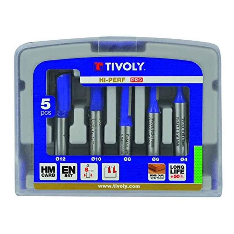 Tivoly 5 Pcs Grey Groove-Cutting Router Bits with 8mm Shank Set, XT606470001