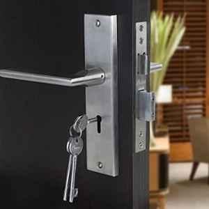 Saze Luna 8 inch Stainless Steel Matt Finish Silver Key Plate Mortise Door Lock Pull Handle Set