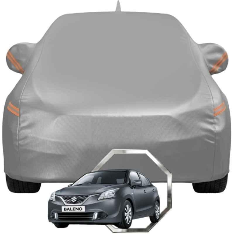 Allextreme Polyester Grey with Highlighter Car Cover with Mirror Pocket & Triple Stitched Bottom Elastic for Maruti Nexa Baleno All Model & Years, MS-BALENO-GRY