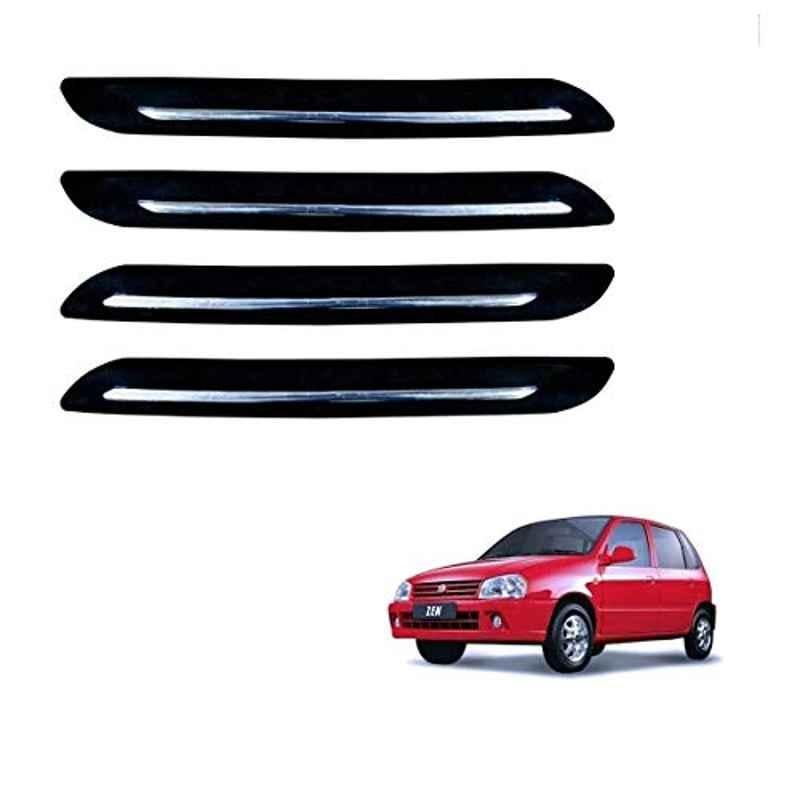 Kozdiko 4 Pcs PVC Black Car Bumper Protector Set with Chrome Strip for Maruti Suzuki Zen