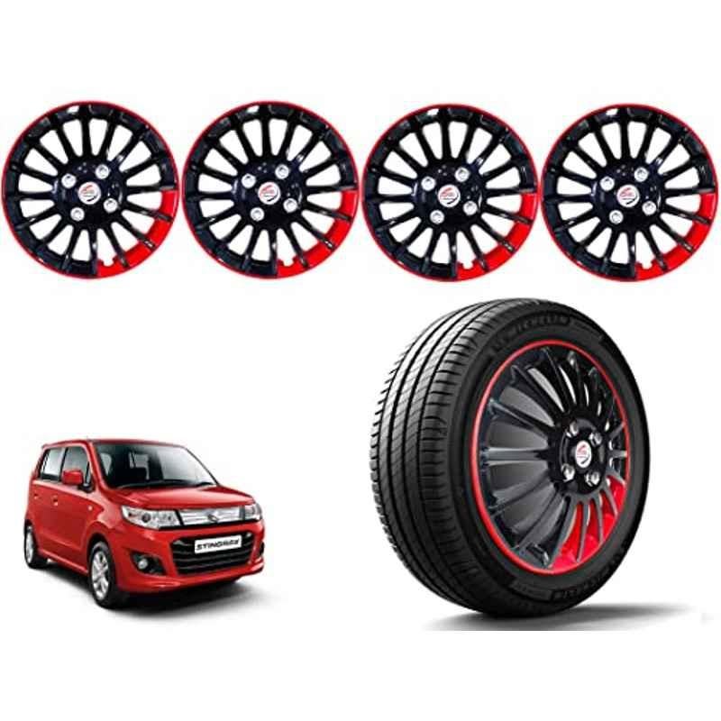 Auto Pearl 4 Pcs 13 inch Polypropylene Black & Red Press Type Car Wheel Cover Set with Retention Ring for Maruti Suzuki WagonR Stingray 2013-2017, WC13in_CamryREDstrip_WagonR Stin13_17