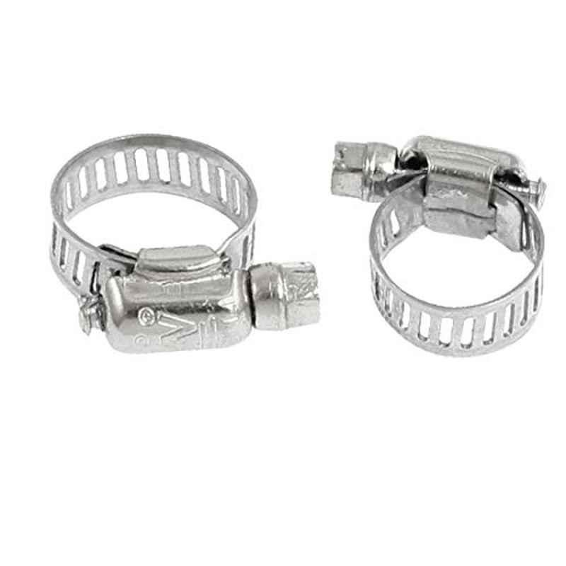 X-Dr 10-16mm Metal Silver Tone Adjustable Hose Clamps (Pack of 2)