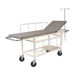 Yes Kay Mild Steel Powder Coated 2 Section Stretcher Trolley with MattressRailingI. V. RodCylinder Case & Tray