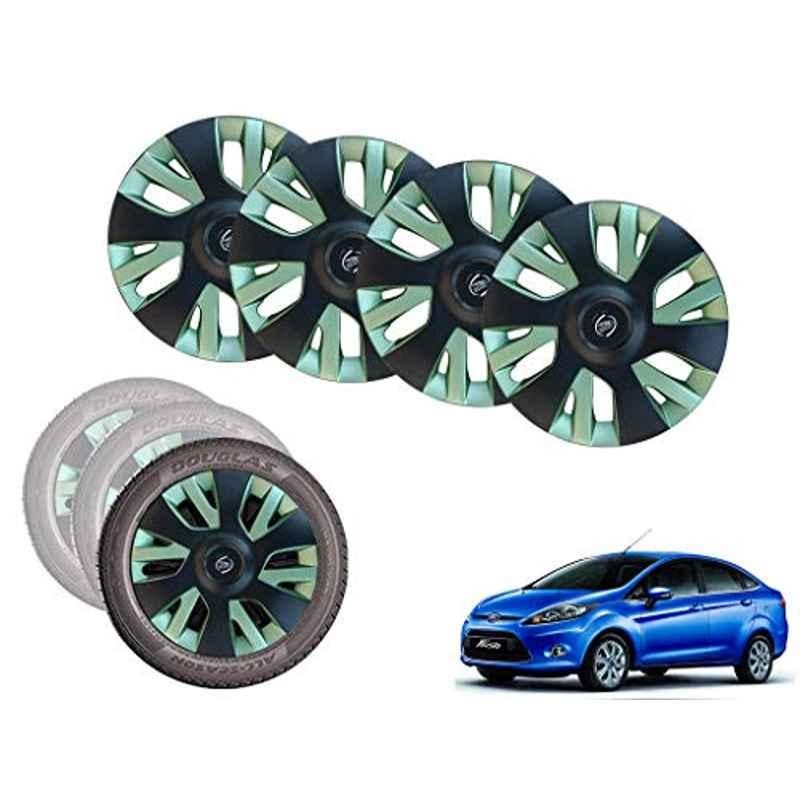 Auto Pearl 14 inch ABS Black & Green Car Hubcap Wheel Cover with Retention Ring Set for Fiesta New