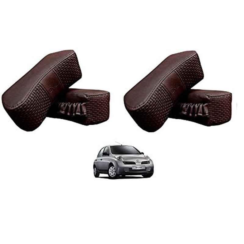 Kozdiko 4 Pcs CV Designer Cola Leatherite Neck Rest Car Cushion Pillow Set for Nissan Micra