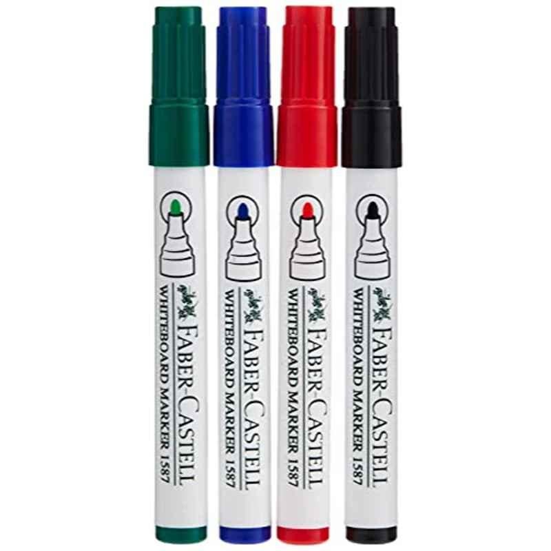 Faber-Castell 4 Pcs Plastic Whiteboard Marker Set with Duster, 1587D