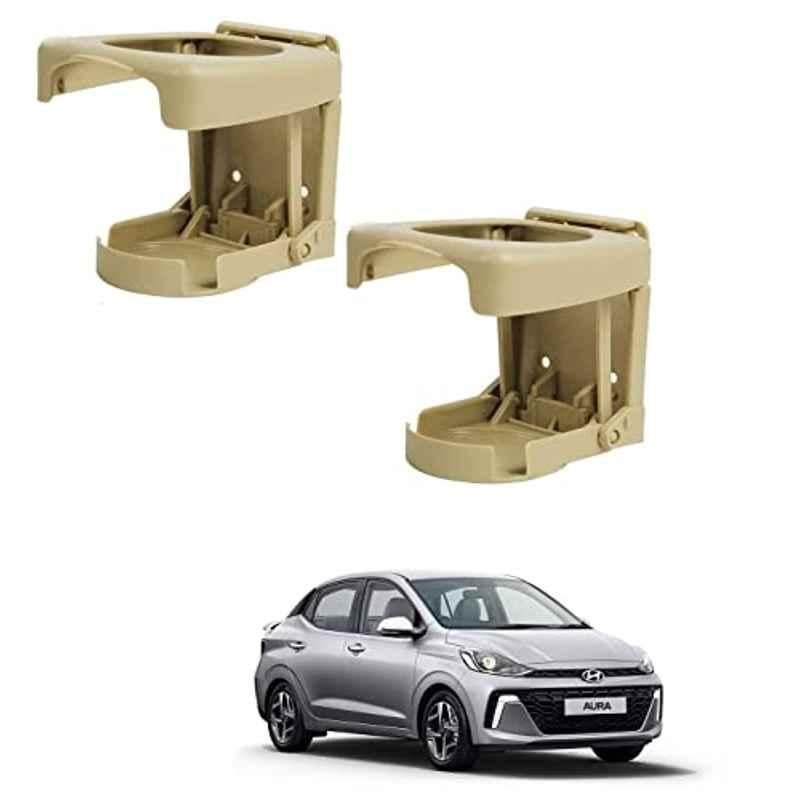 Kozdiko Plastic Beige Foldable Car Drink Holder for Hyundai Aura Facelift (Pack of 2)