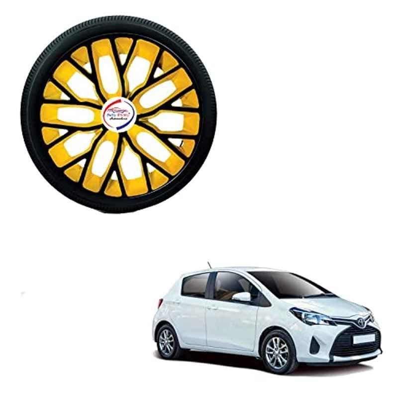 Auto Pearl 4 Pcs 15 inch ABS Black & Yellow Hubcap Wheel Cover Set with Retention Ring for Toyota Yaris