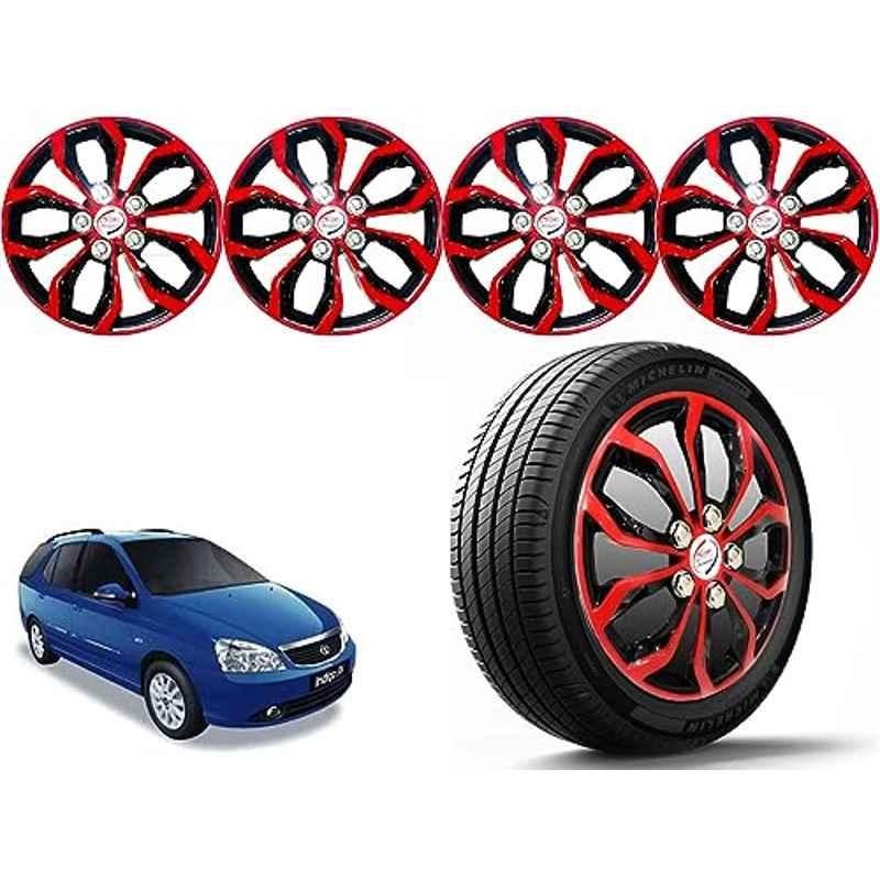 Auto Pearl 4 Pcs 14 inch Polypropylene Red & Black Press Type Car Wheel Cover Set with Retention Ring for Tata Indigo Marina