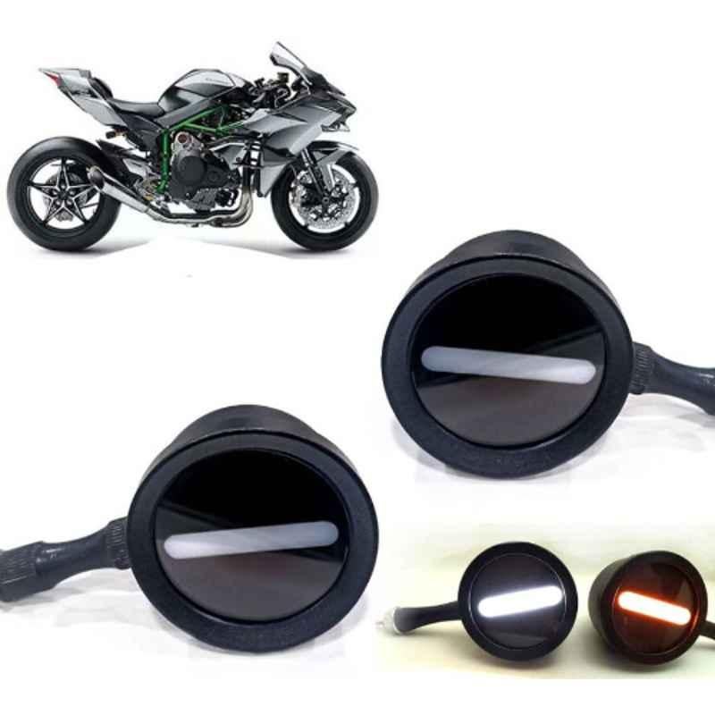 Auto Pearl 2 Pcs 12V Black Bike Front LED Indicator Light Set for Kawasaki Ninja, F224