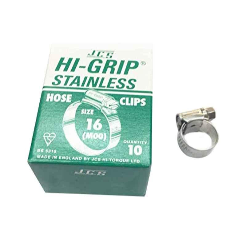 JCS HI-Grip 16mm Stainless Steel 304 Hose Clips (Pack of 10)