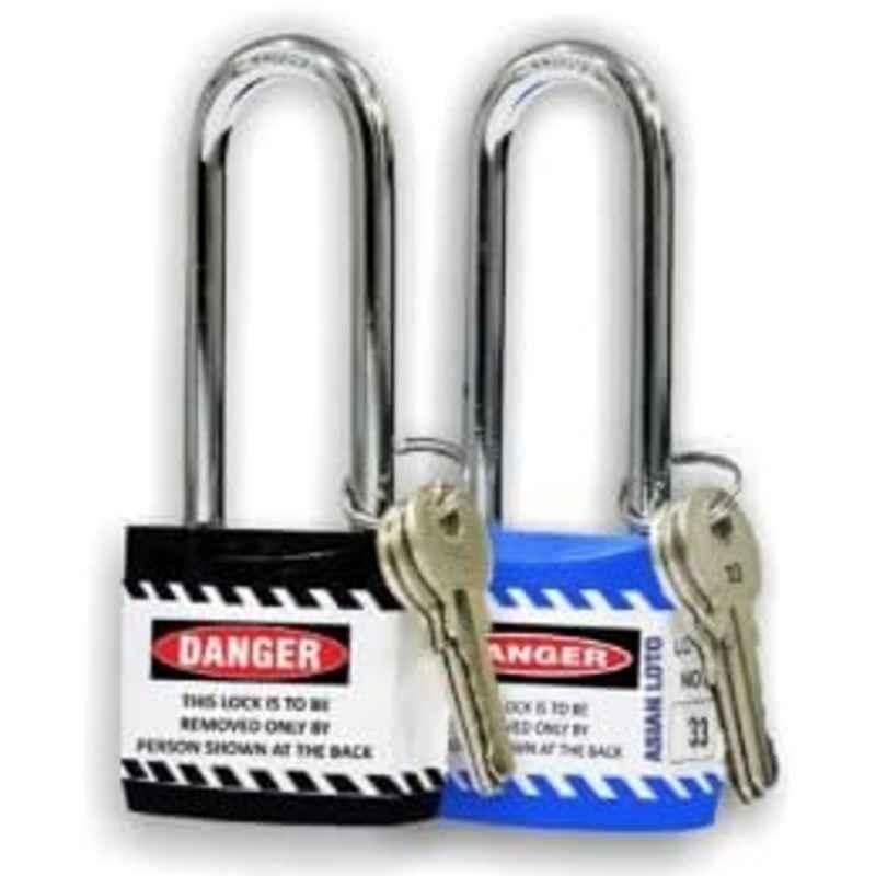Asian Loto 2 Pcs 65mm Blue & Black Long Shackle Jacket Padlocks Set for Safety, ALC-LPL-BK