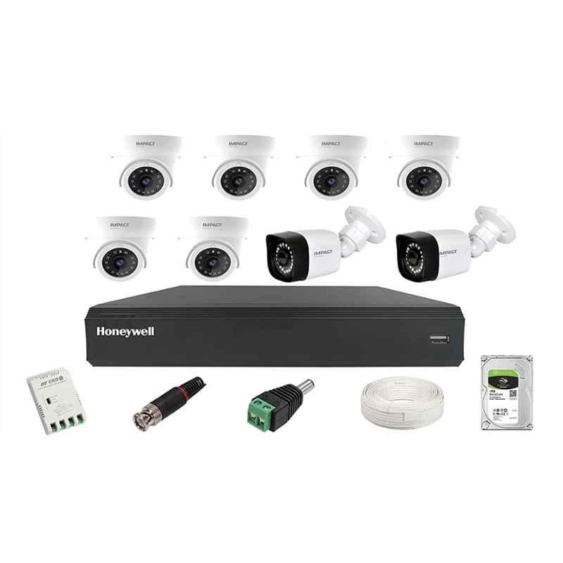 Impact by Honeywell 2 MP Wired White CCTV Kit with 6 Dome, 2 Bullet Cameras, 8CH DVR, 1TB Hard Disk & Accessories, I-MKIT8CH-1_K