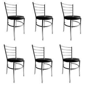 P P Chair Stainless Steel Chrome Finish Black Multipurpose Dining Chair with Leatherette Cushion (Pack of 6)