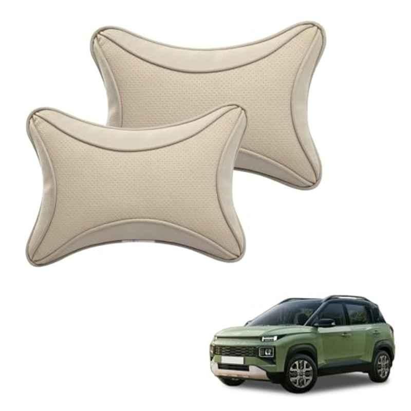 Kozdiko 2 Pcs Memory Foam & Polyester Beige Dots Car Neck Rest Pillow Set for Hyundai Exter, XNVJVHGJFH88