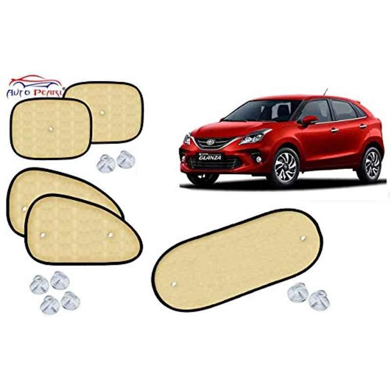 Auto Pearl 5 Pcs PVC & Mesh Beige Window & Rear Sun Shade Set for Toyota Glanza