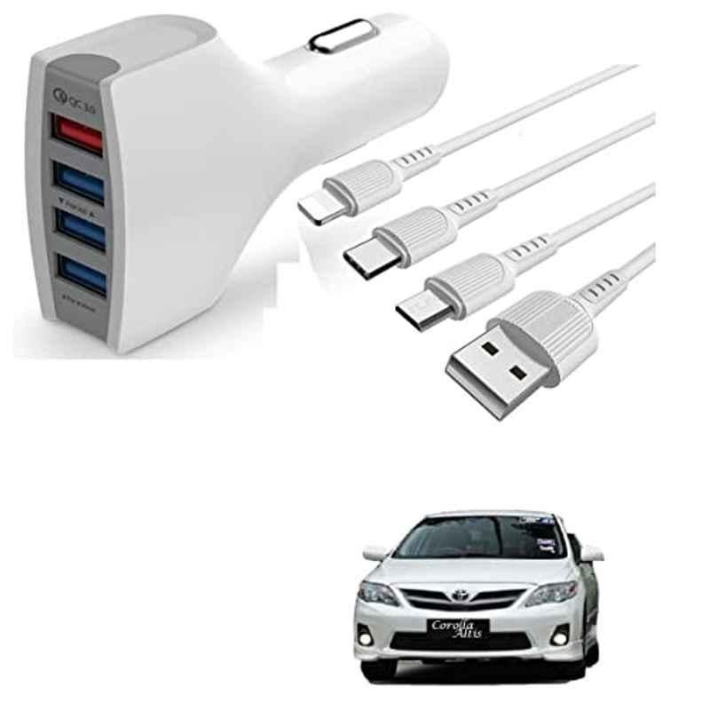 Kozdiko 4 Port USB Car Charger with 3 in 1 Cable for Toyota Corolla Old Altis