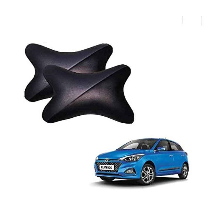Kozdiko 2 Pcs Memory Foam Grey & Black Car Neck Rest Cushion Pillow Set for Hyundai Elite i20
