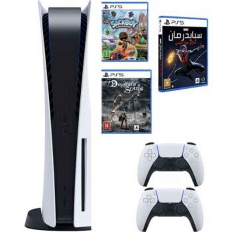 Sony PlayStation 5 Disc Console with Extra Controller & Games (Demon Souls + Marvel Spider Man Miles Morales + Sackboy: A Big Adventure)